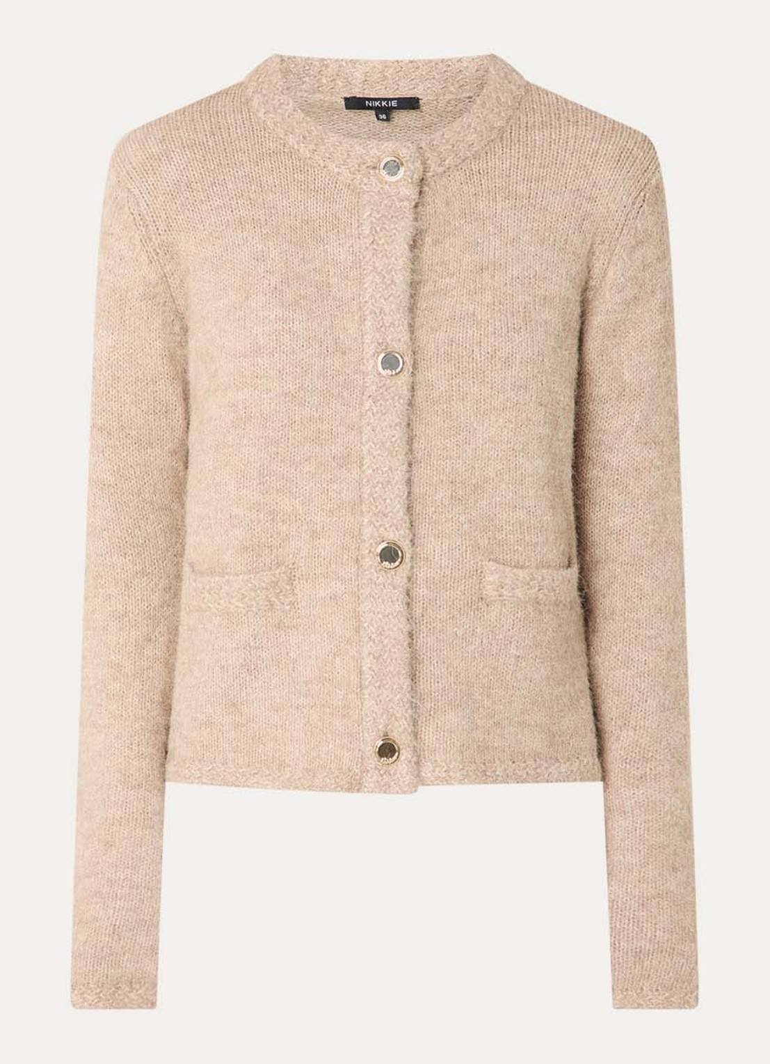 NIKKIE Otario fijngebreid vest in wolblend met ronde hals - voorkant 3 beige