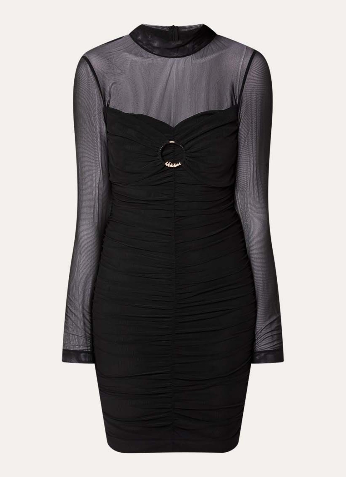 NIKKIE Ovilla semi-transparante mini jurk met gedrapeerd detail - voorkant zwart