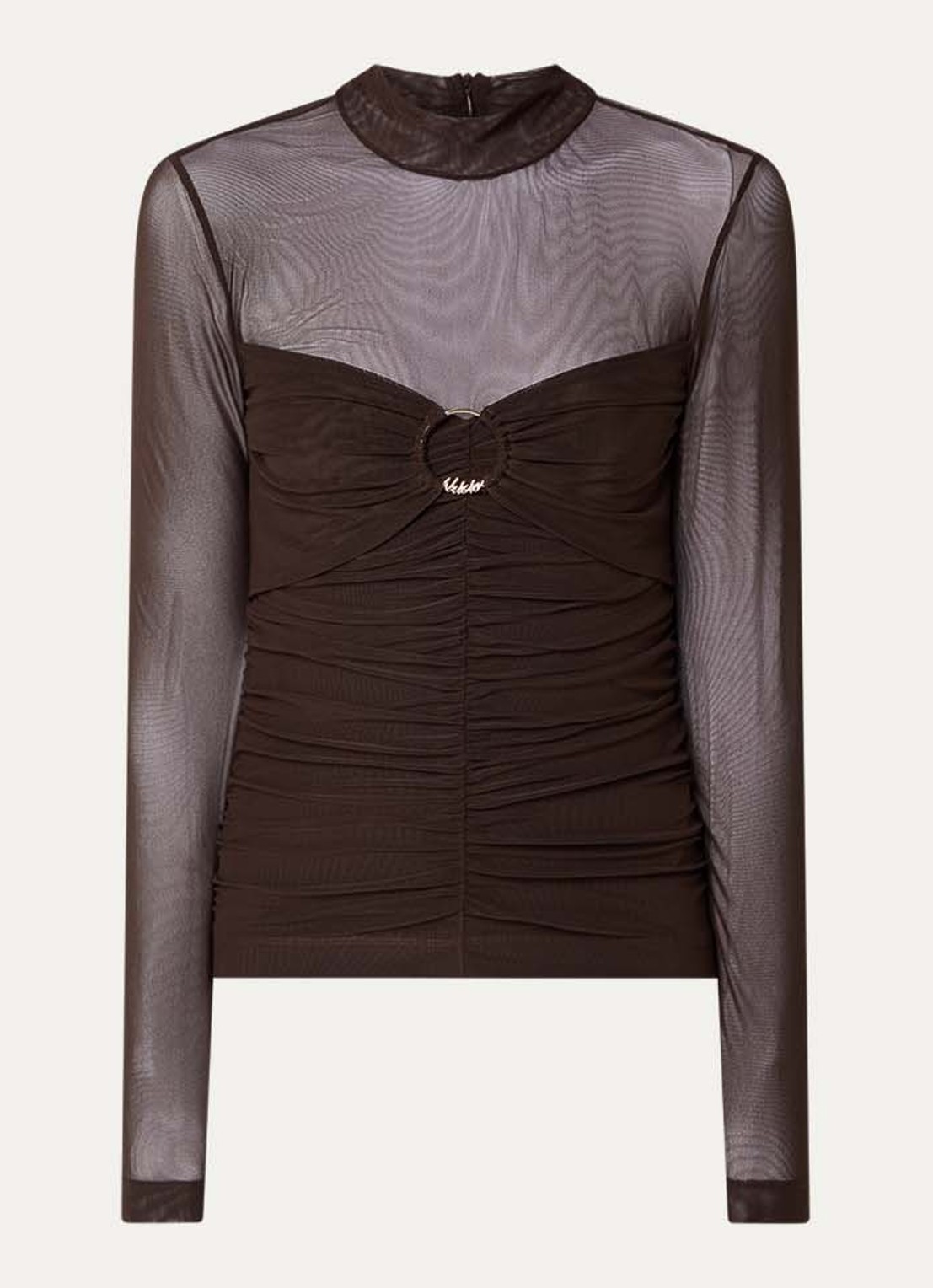 NIKKIE Ovillia semi-transparante top met col - voorkant 2 bruin