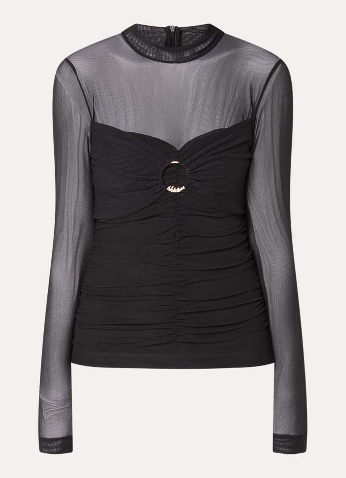 NIKKIE Ovillia semi-transparante top met col - voorkant 2 zwart