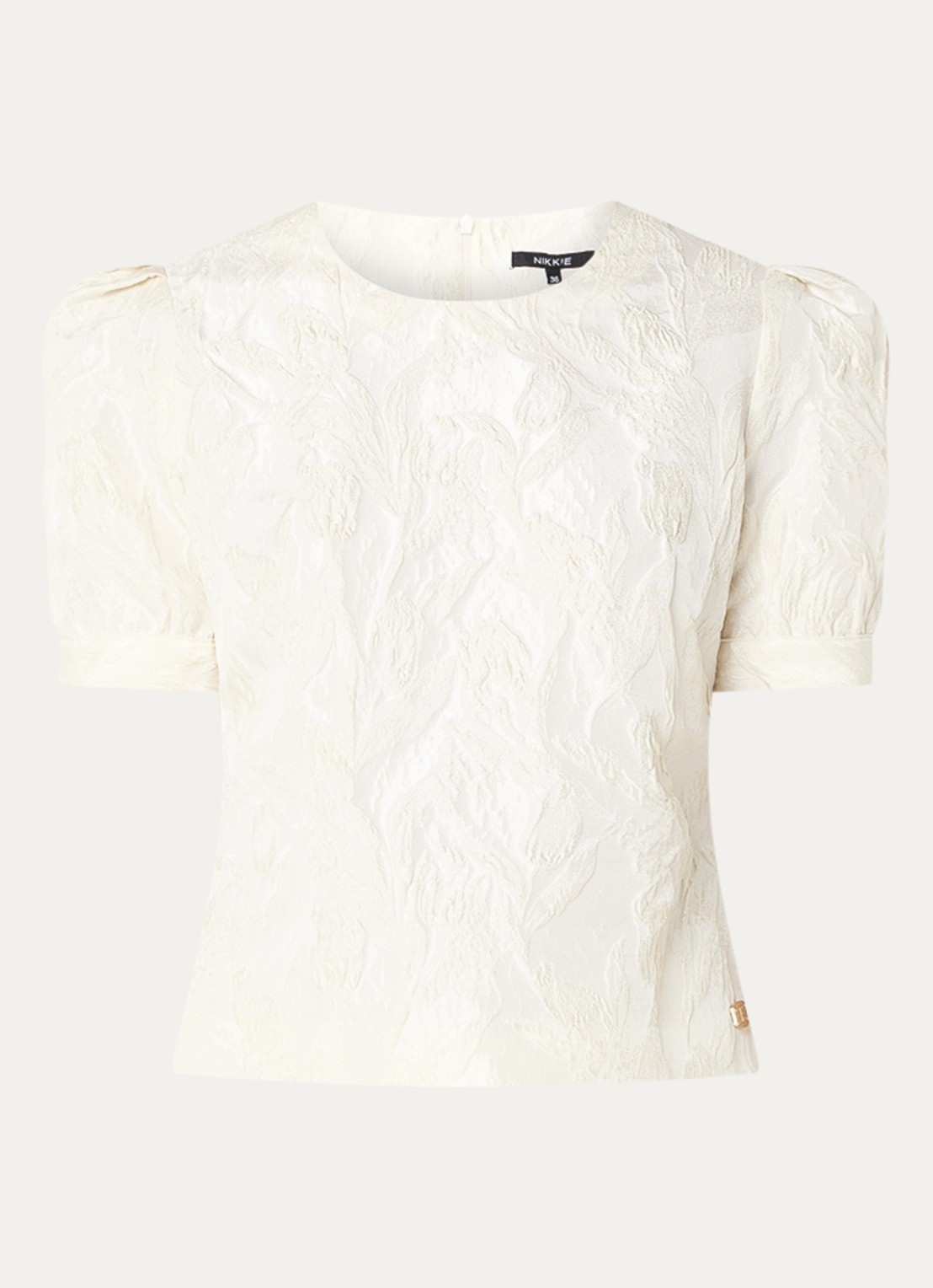NIKKIE Panoma top met 3D print en glazende finish - voorkant vanillegeel