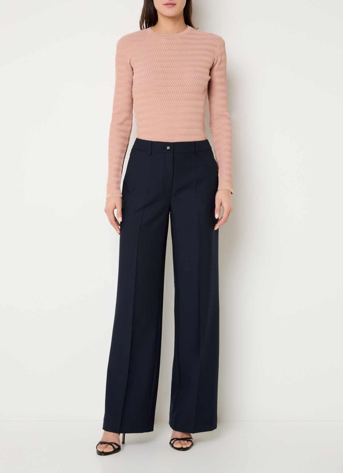 NIKKIE Parisa high waist straight fit pantalon met steekzakken - voorkant 2 donkerblauw