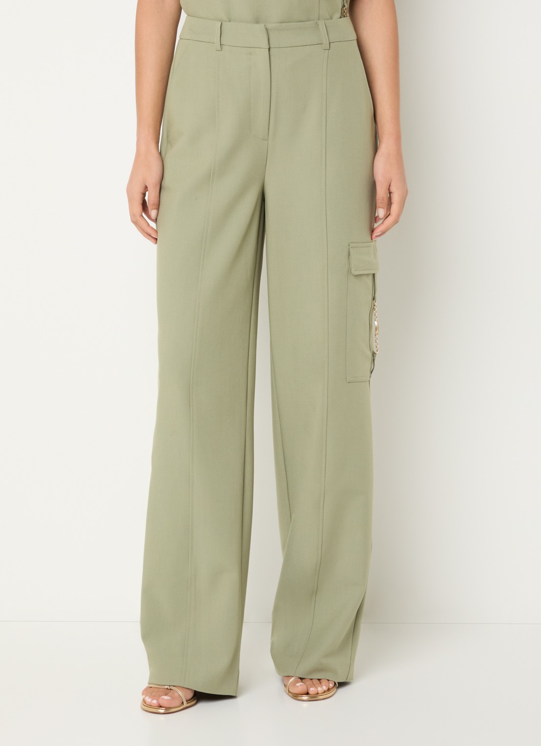 NIKKIE Parlo high waist straight fit broek met klepzak - detail 4 groen