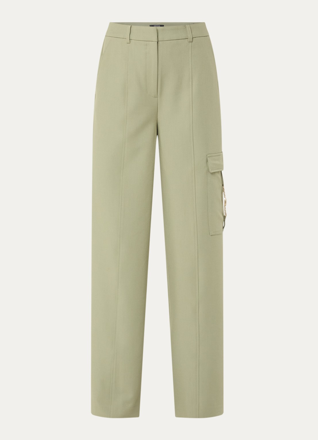NIKKIE Parlo high waist straight fit broek met klepzak - voorkant groen