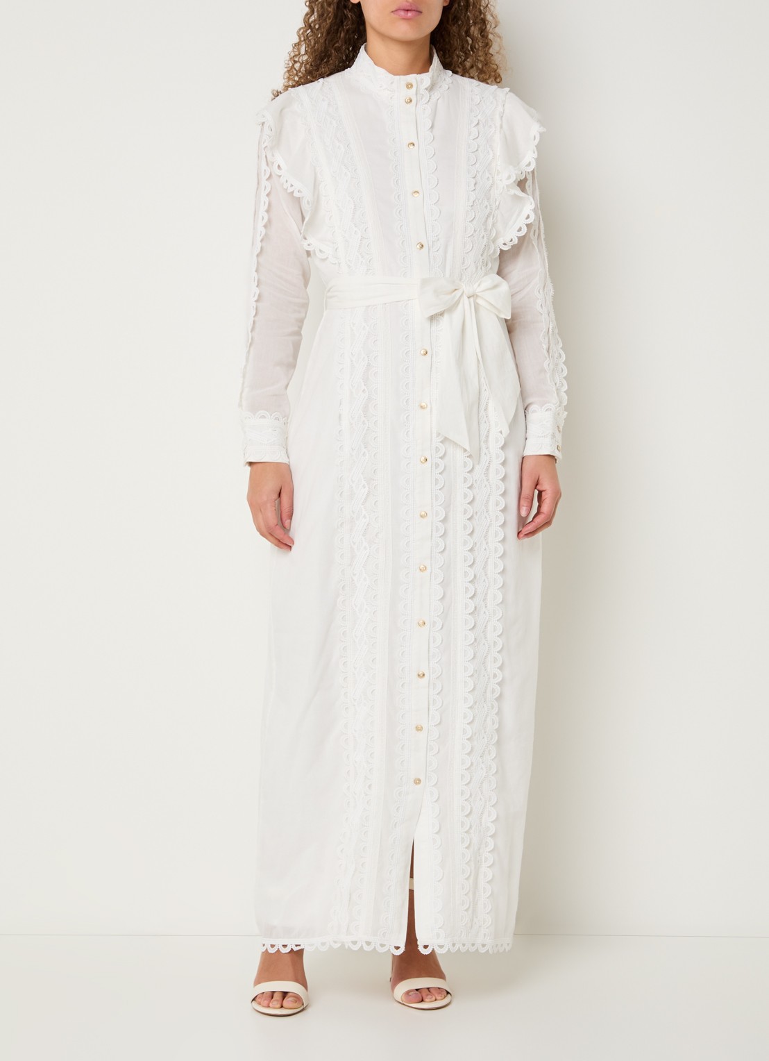 NIKKIE Patna maxi jurk met broderie  - detail gebroken wit