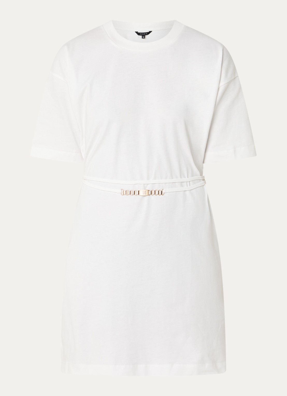 NIKKIE Patos T-shirt jurk met trekkoord - voorkant 2 wit