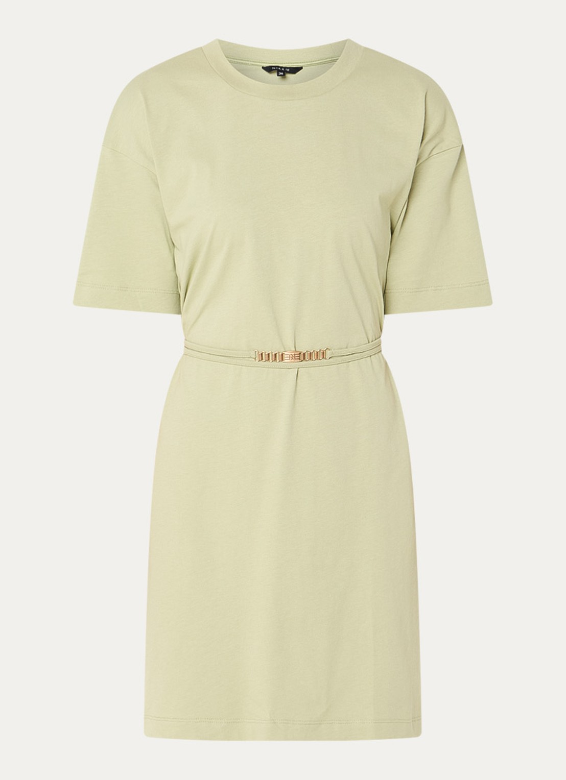 NIKKIE Patos T-shirt jurk met trekkoord - voorkant 3 groen
