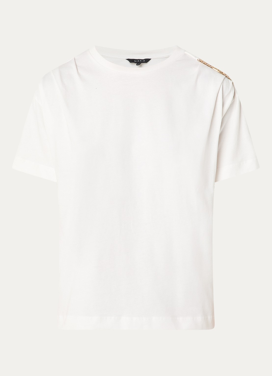 NIKKIE Patos T-shirt met kettingdetail - voorkant wit