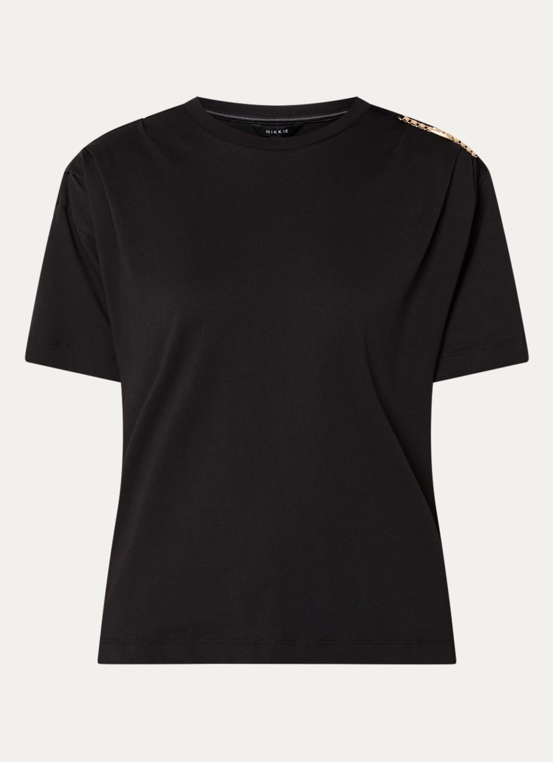NIKKIE Patos T-shirt met kettingdetail - voorkant 3 zwart