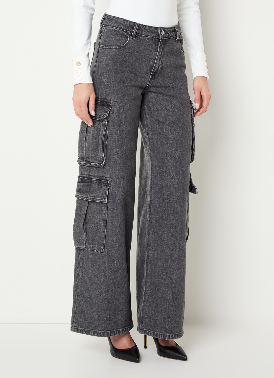 NIKKIE Patras high waist straight leg jeans met gekleurde wassing - detail 4 donkergrijs