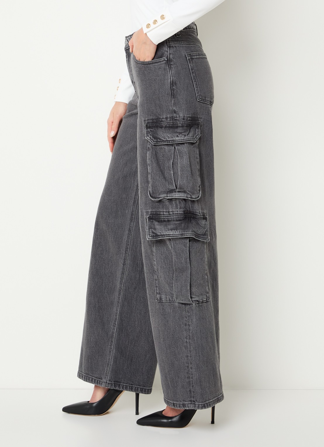 NIKKIE Patras high waist straight leg jeans met gekleurde wassing - detail 5 donkergrijs