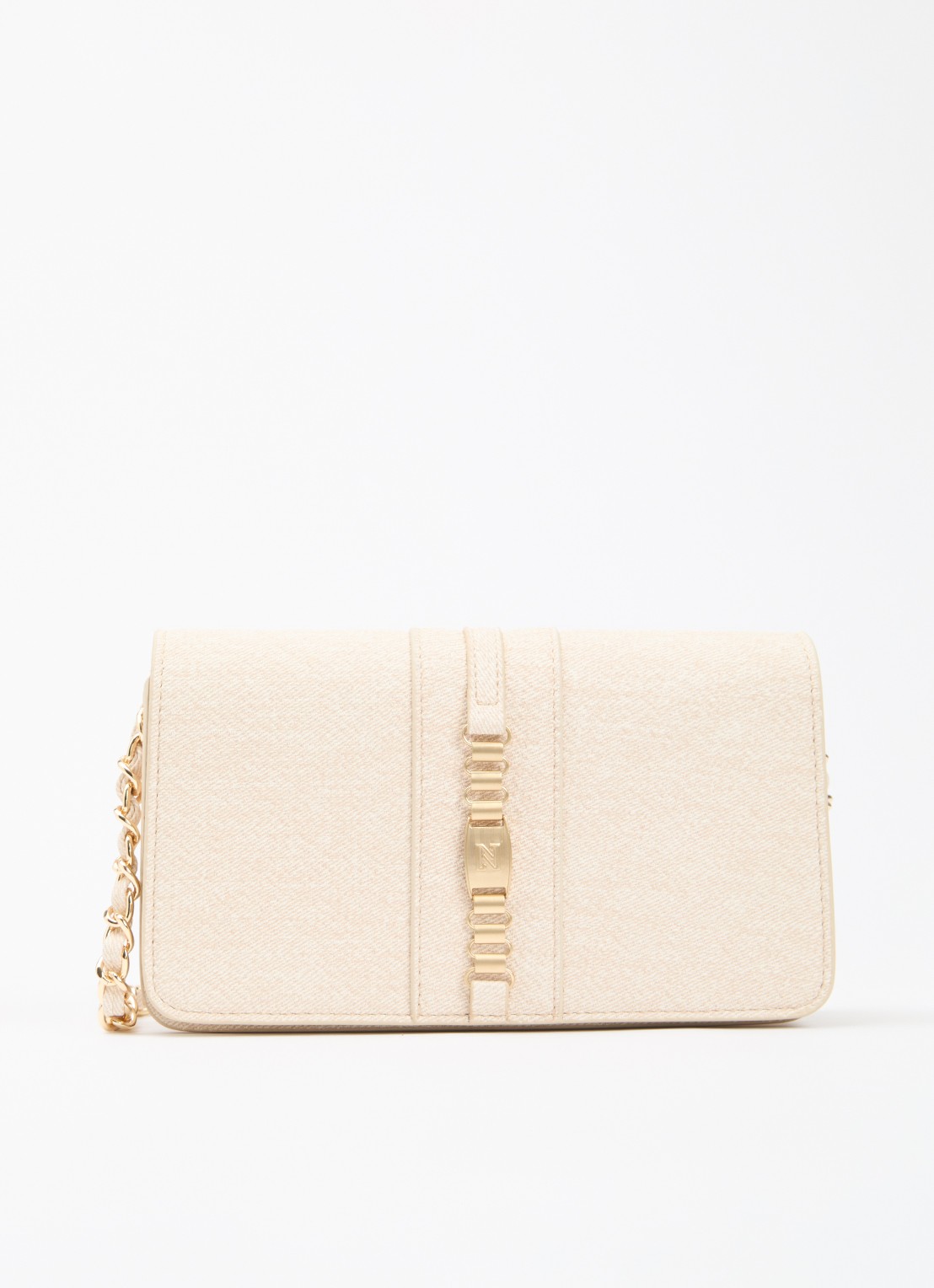 NIKKIE Paxing Denim crossbodytas met logo - voorkant creme