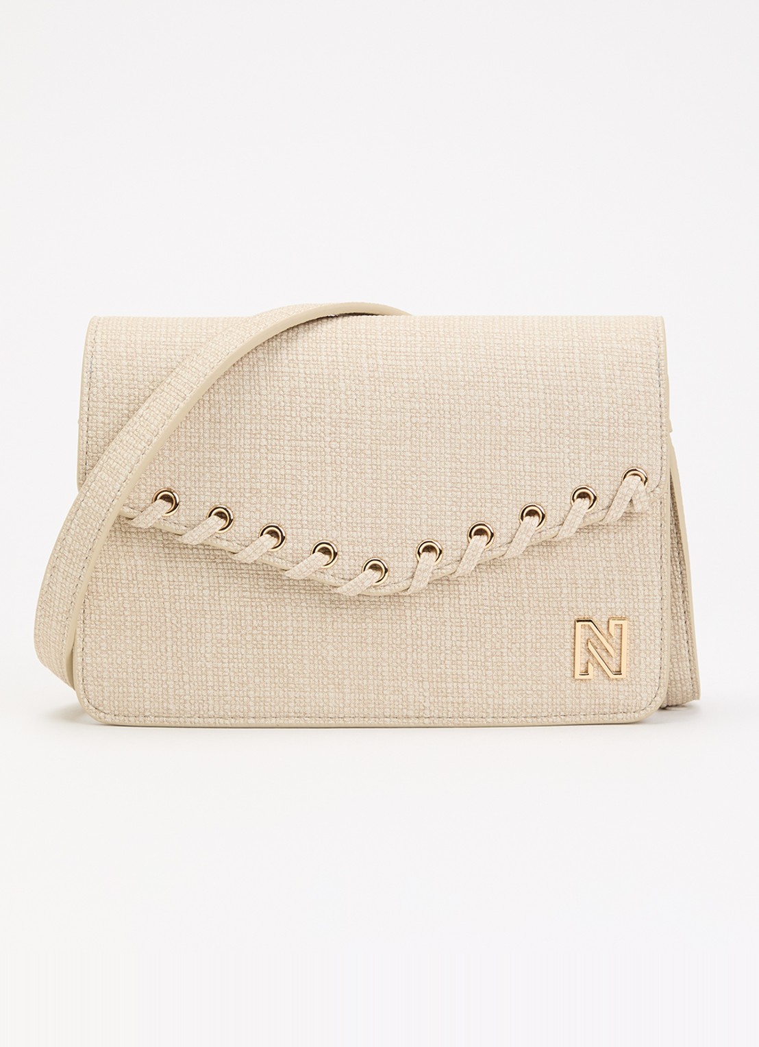 NIKKIE Paxing Lace-Up schoudertas met verstelbare schouderriem - voorkant 2 creme