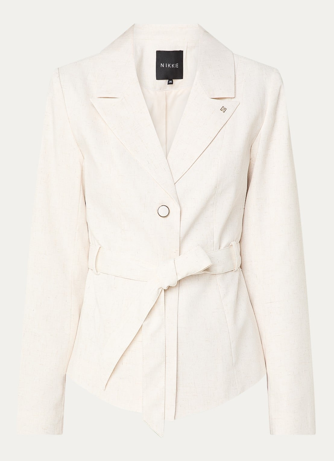 NIKKIE Payette blazer met strikceintuur - voorkant creme