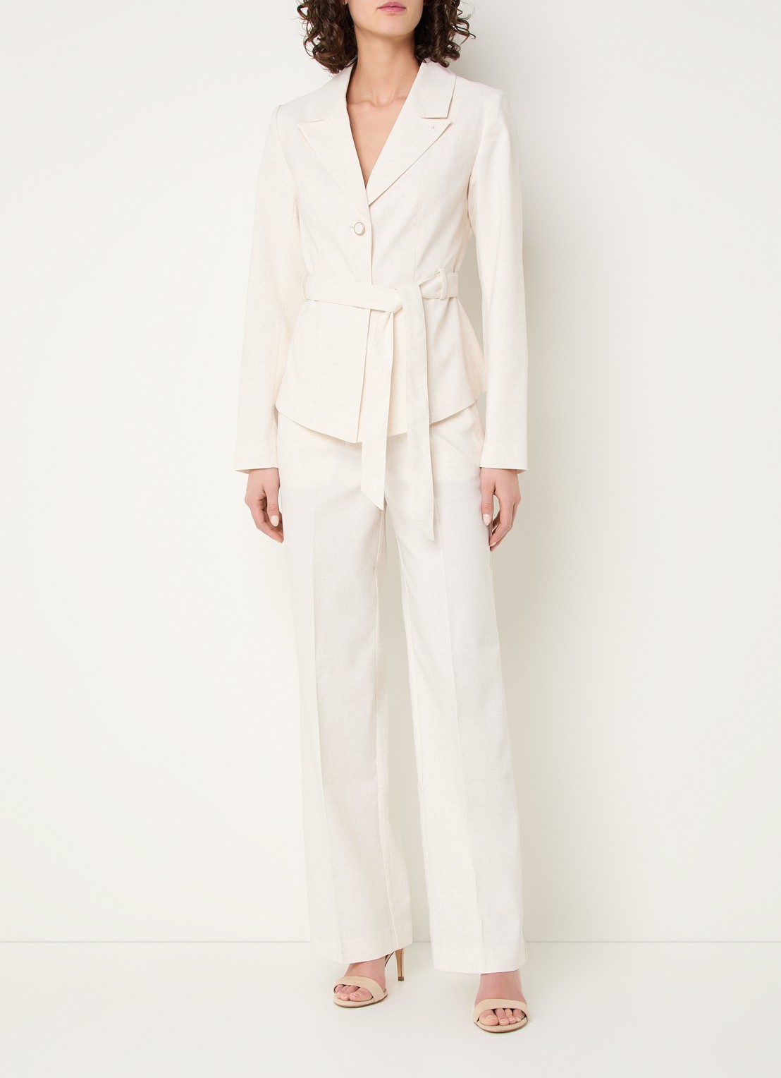NIKKIE Payette high waist loose fit pantalon in linnenblend - voorkant 3 creme