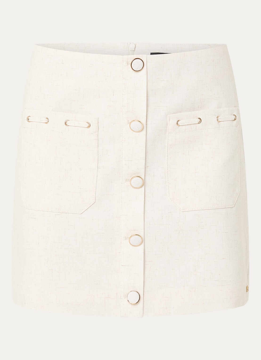 NIKKIE Payette mini rok in linnenblend - voorkant 2 creme