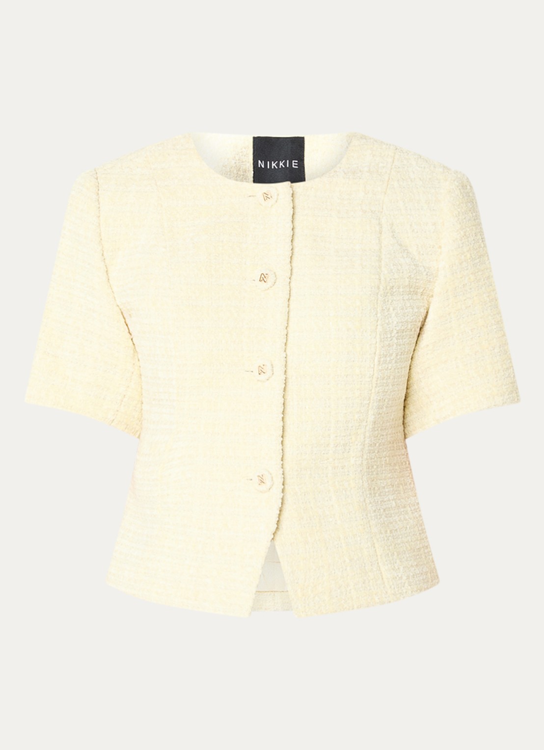 NIKKIE Perth blazer in wolblend met tweed-look - voorkant lichtgeel