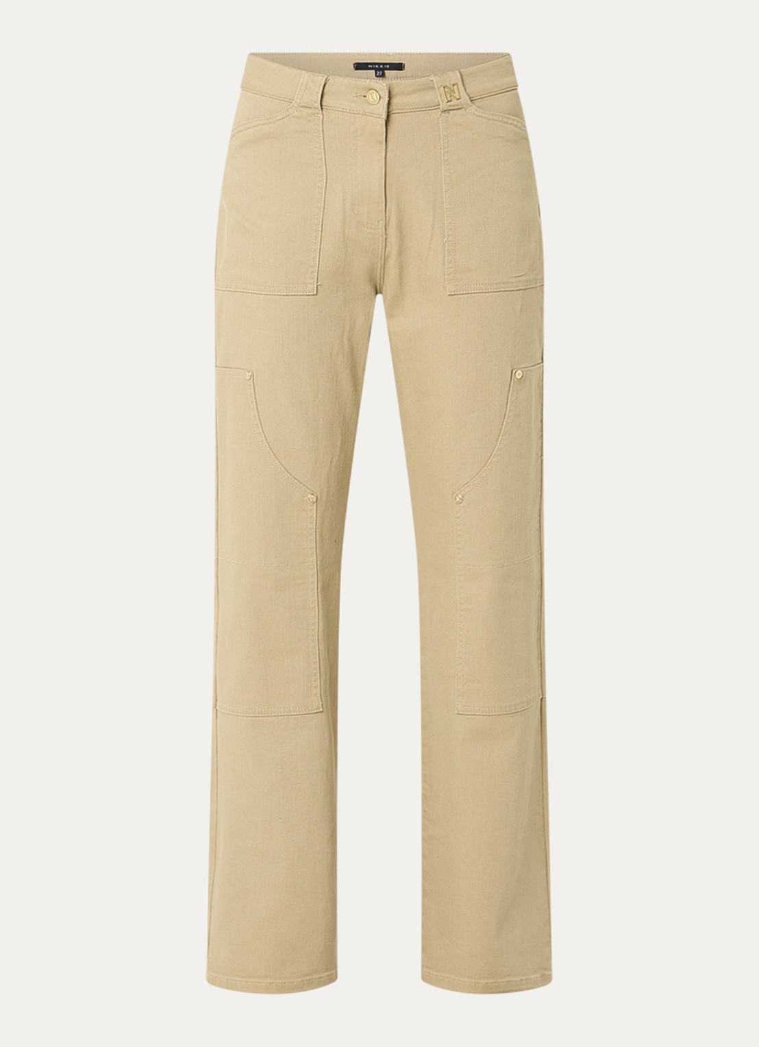 NIKKIE Pescara high waist straight leg jeans met gekleurde wassing - voorkant khaki