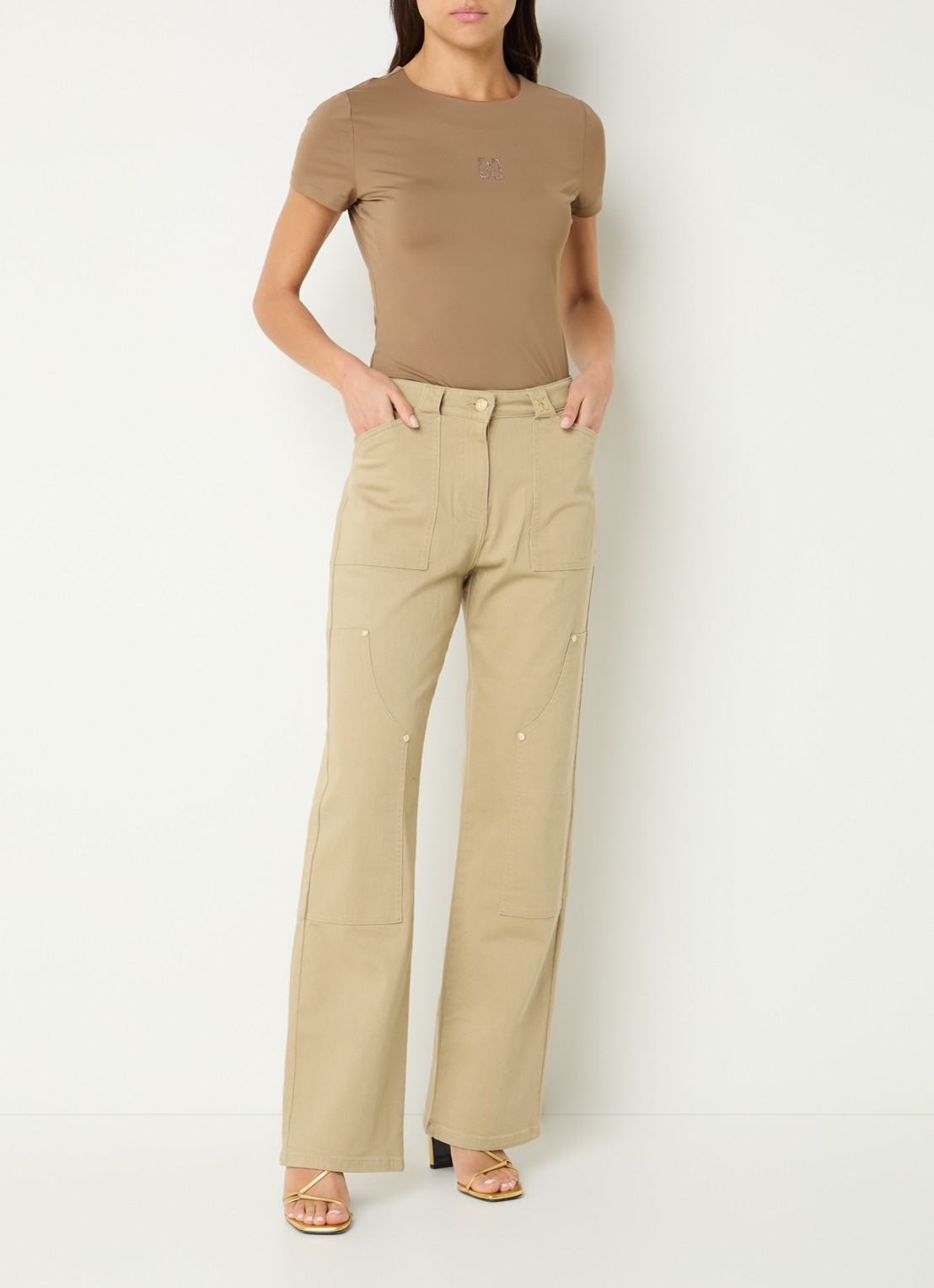 NIKKIE Pescara high waist straight leg jeans met gekleurde wassing - voorkant 2 khaki