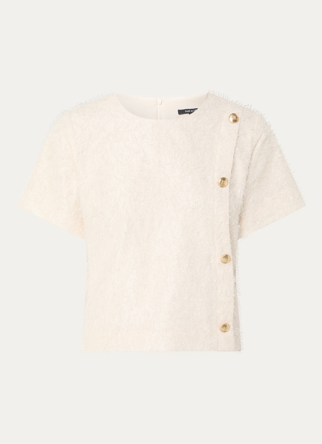 NIKKIE Phana top met strass en sierknopen - voorkant 3 creme