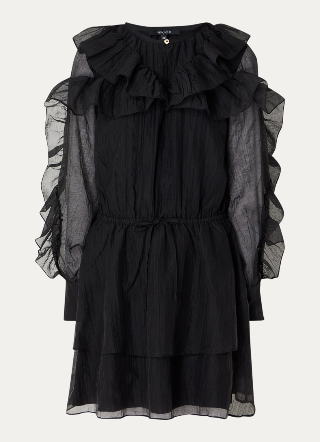 NIKKIE Pharr mini jurk met volant - voorkant zwart