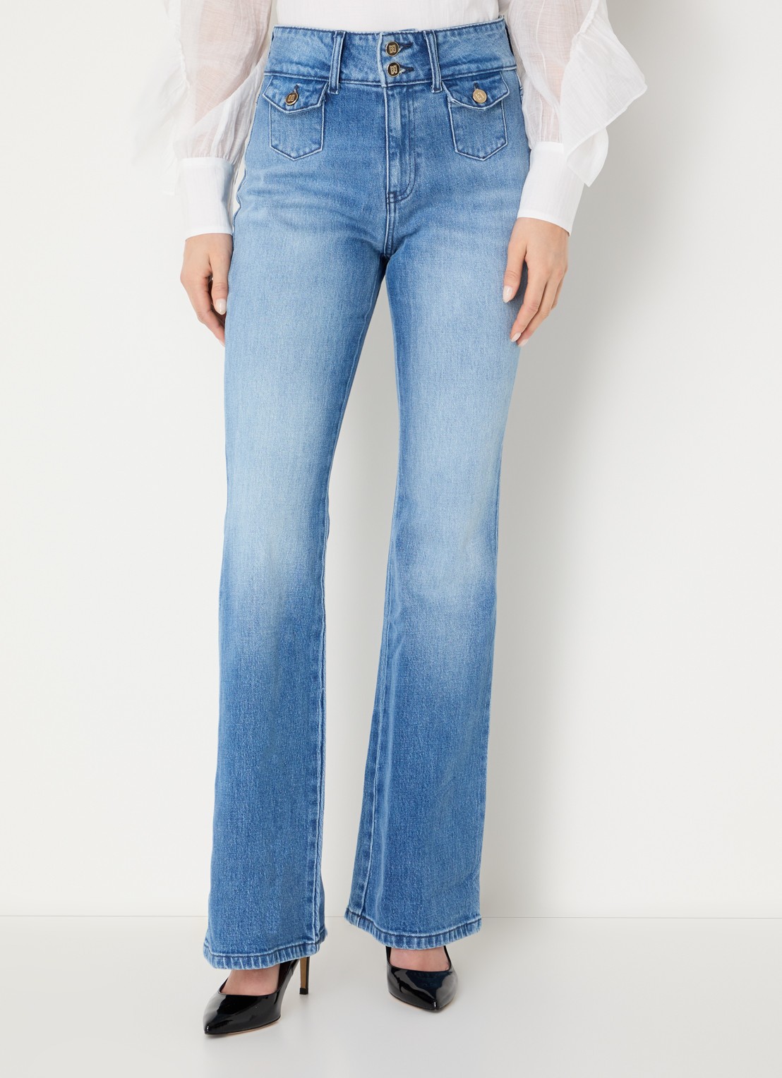 NIKKIE Piciba high waist flared jeans met gekleurde wassing - detail indigo