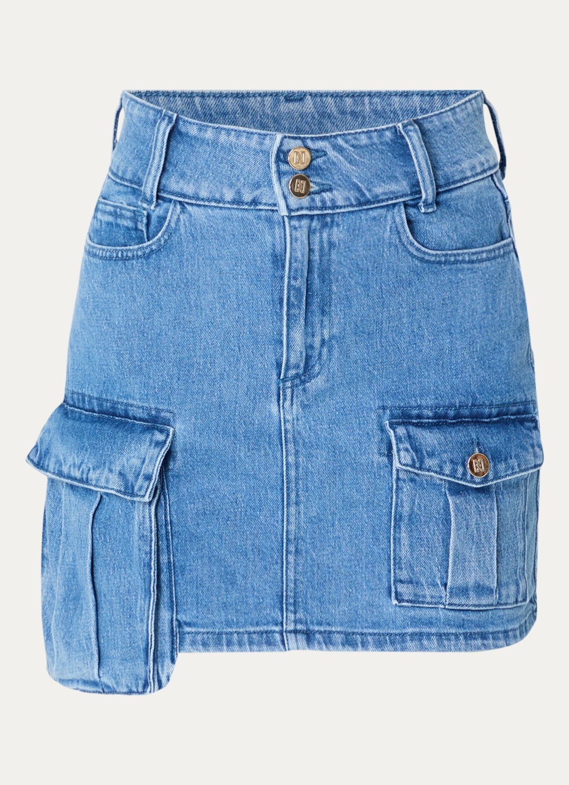 NIKKIE Piciba mini spijkerrok met klepzakken - voorkant 2 indigo