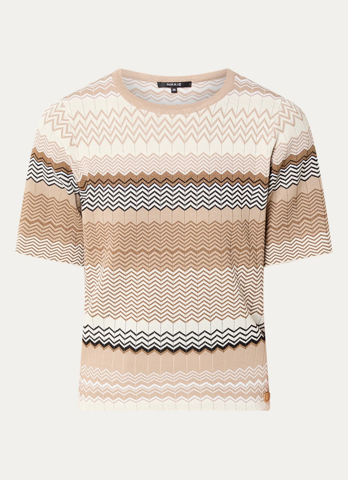 NIKKIE Pilazio top met print - voorkant donkerbeige