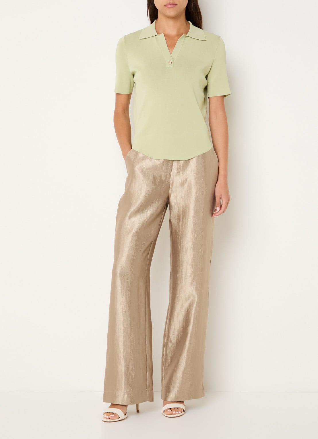 NIKKIE Polarmar high waist straight fit pantalon met steekzakken - voorkant 2 zand
