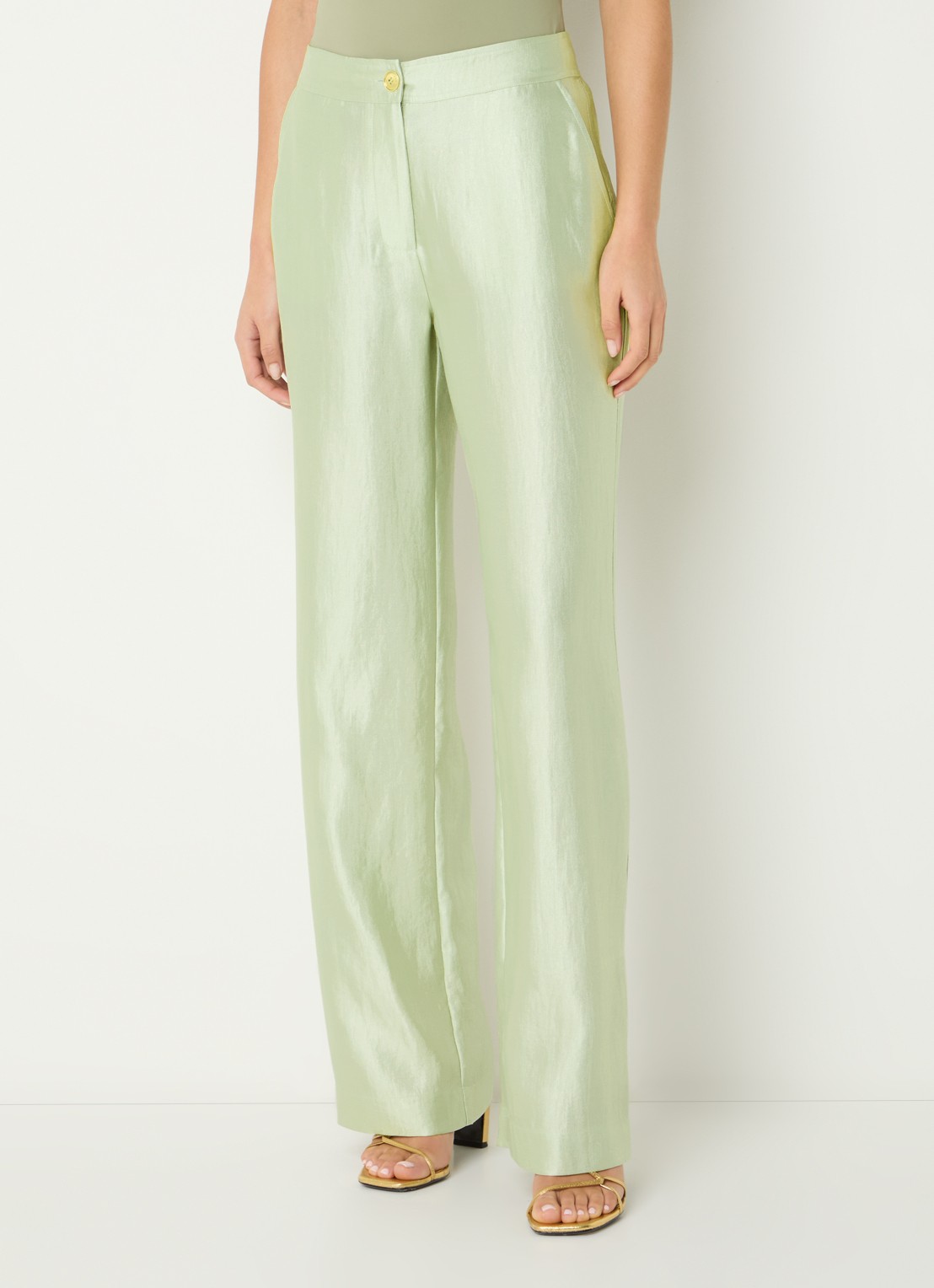 NIKKIE Polarmar high waist straight fit pantalon met steekzakken - detail 2 lichtgroen