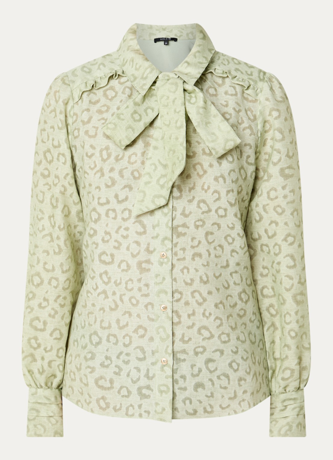 NIKKIE Pragues blouse met panterprint - voorkant taupe