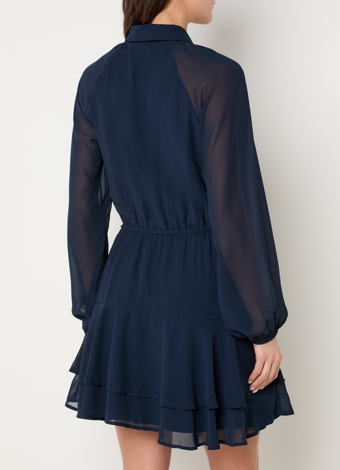 NIKKIE Pragues mini blousejurk met ballonmouwen - achterkant 2 donkerblauw