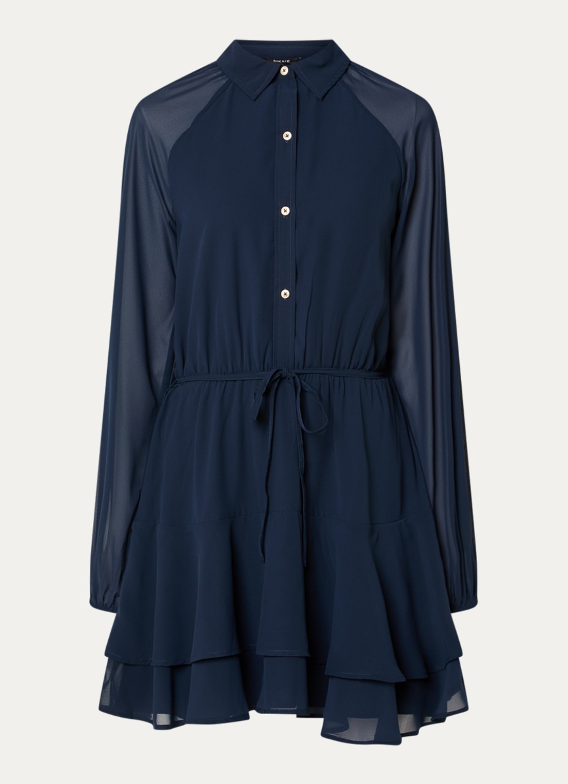 NIKKIE Pragues mini blousejurk met ballonmouwen - voorkant 3 donkerblauw