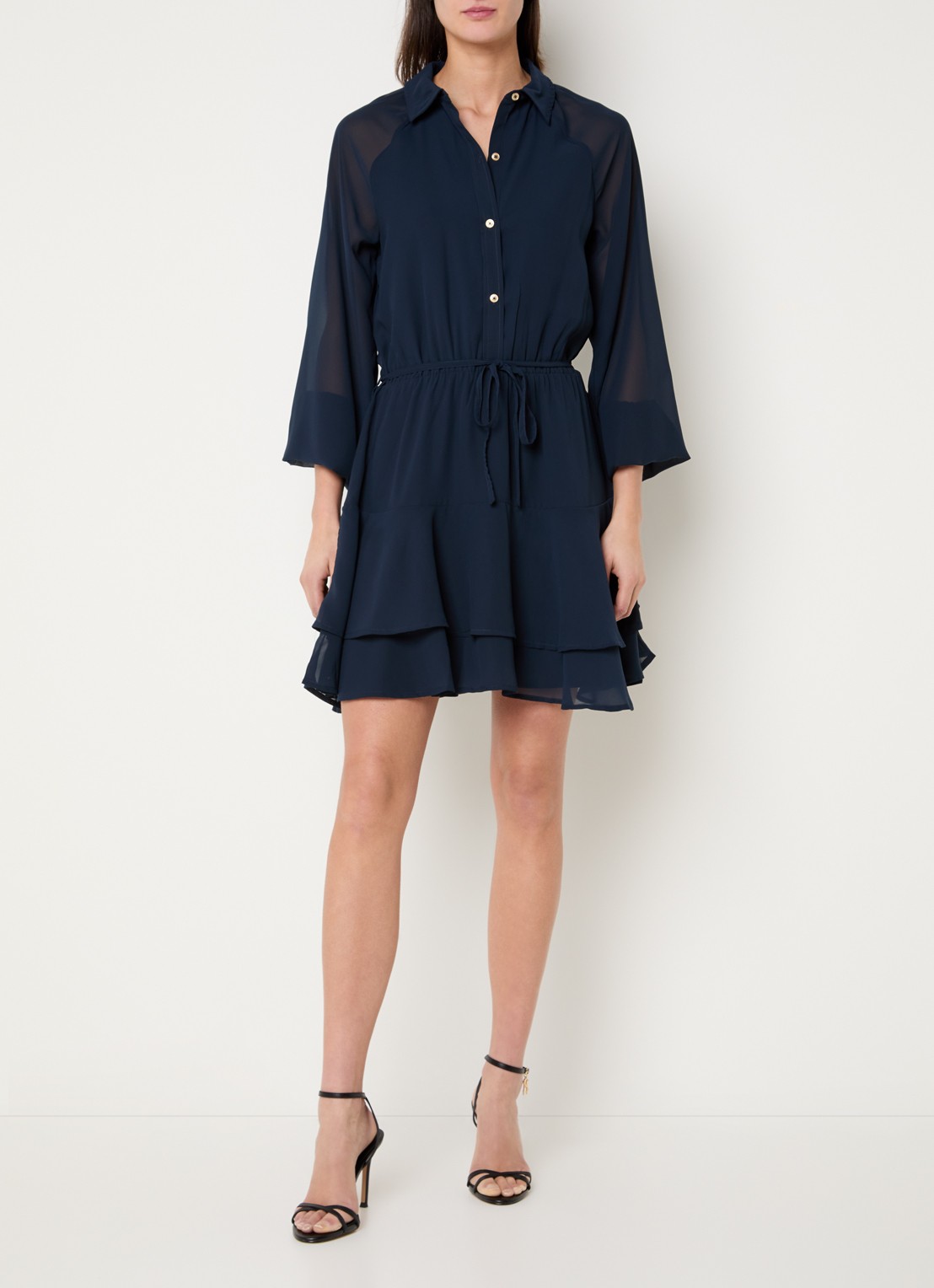 NIKKIE Pragues mini blousejurk met ballonmouwen - voorkant 4 donkerblauw