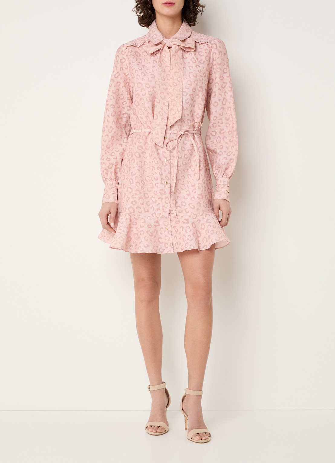 NIKKIE Pragues mini jurk met panterprint - voorkant 2 oudroze