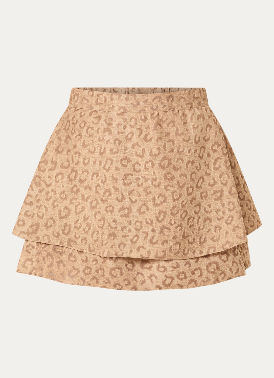 NIKKIE Pragues mini rok met panterprint - voorkant camel