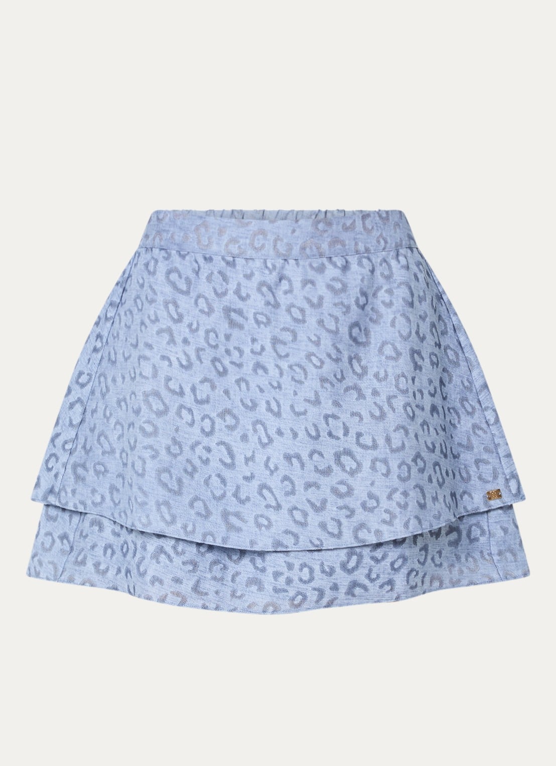 NIKKIE Pragues mini rok met panterprint - voorkant staalblauw
