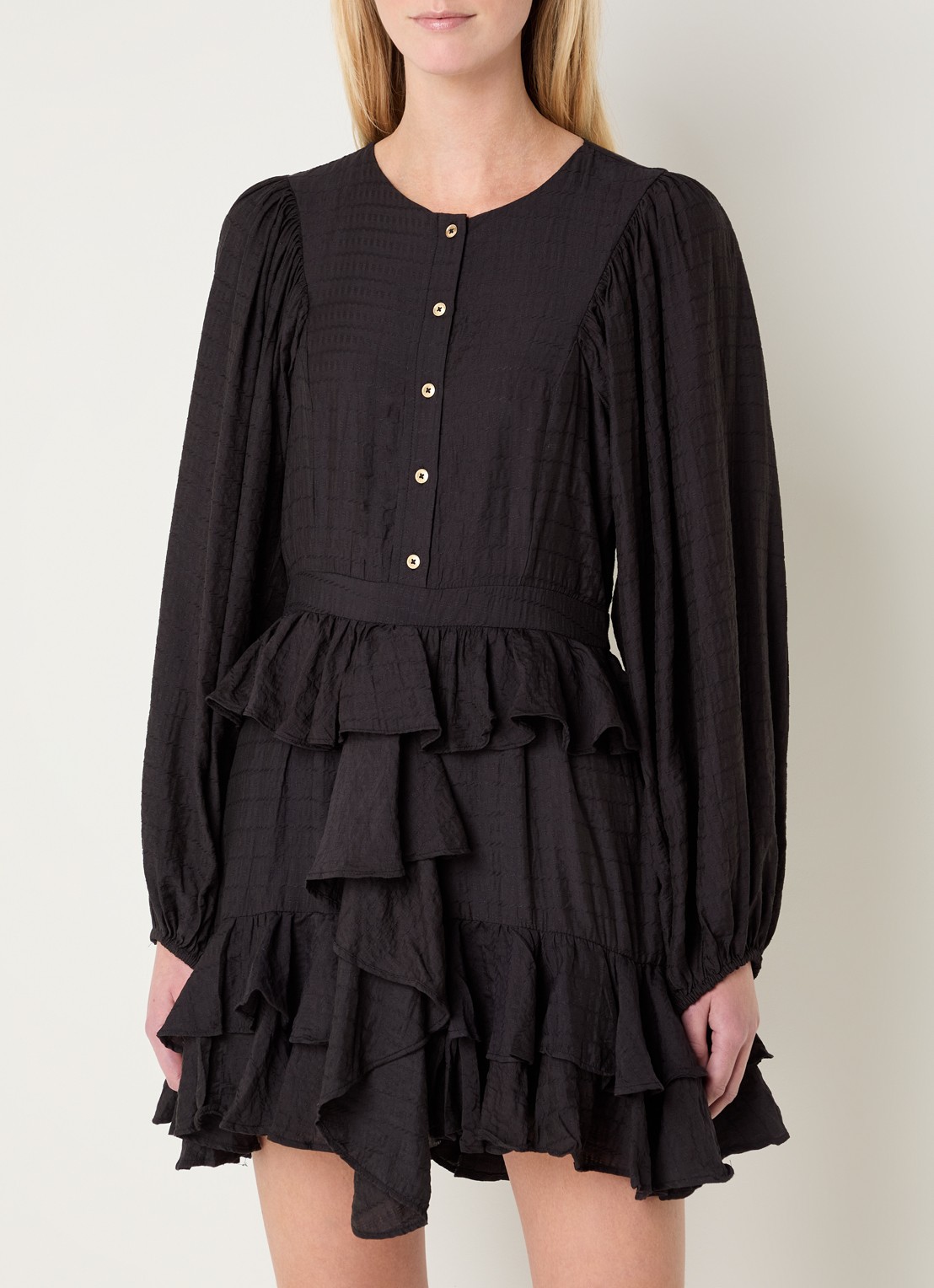 NIKKIE Preble mini tuniekjurk met ruches - detail 4 zwart