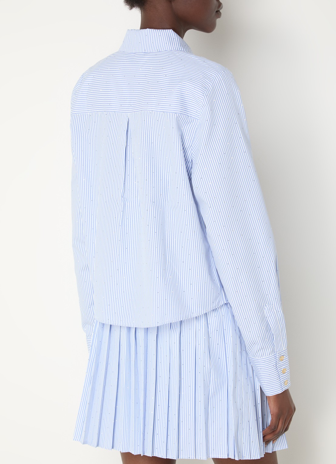NIKKIE Qamdo blouse met streepprint en strass - achterkant 4 staalblauw