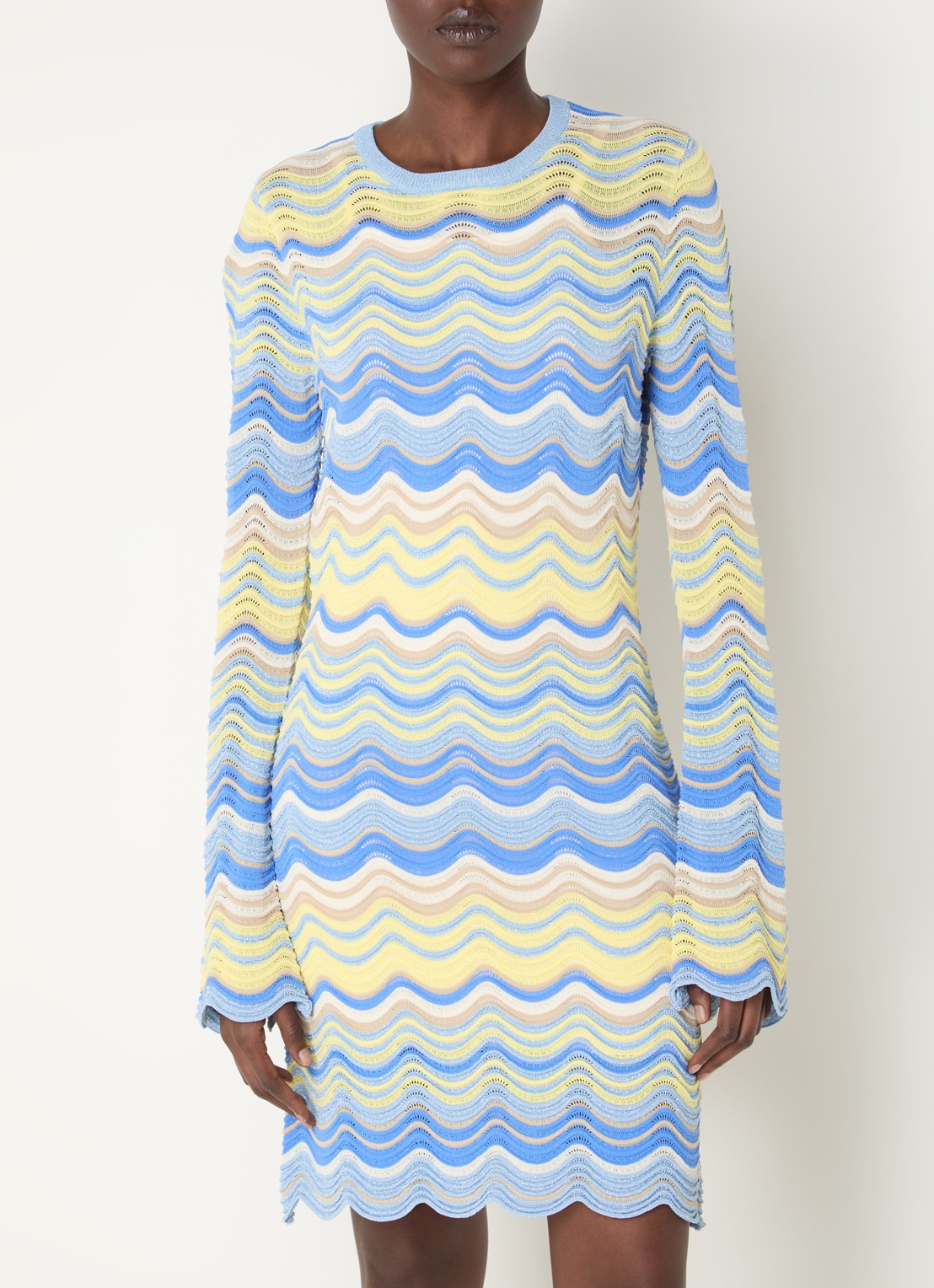 NIKKIE Quero grofgebreide mini jurk met ingebreid patroon - detail 4 blauw