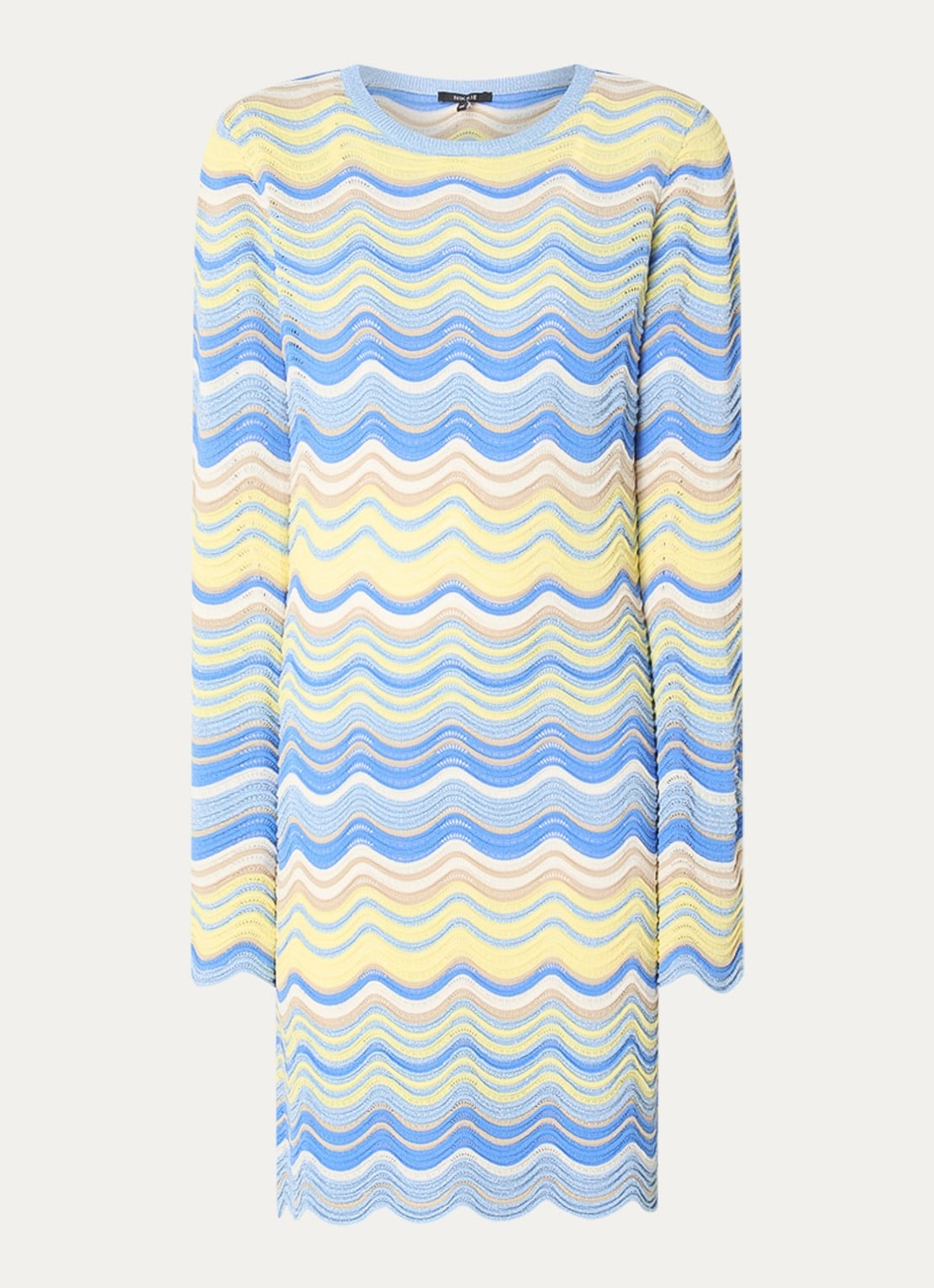 NIKKIE Quero grofgebreide mini jurk met ingebreid patroon - voorkant 2 blauw