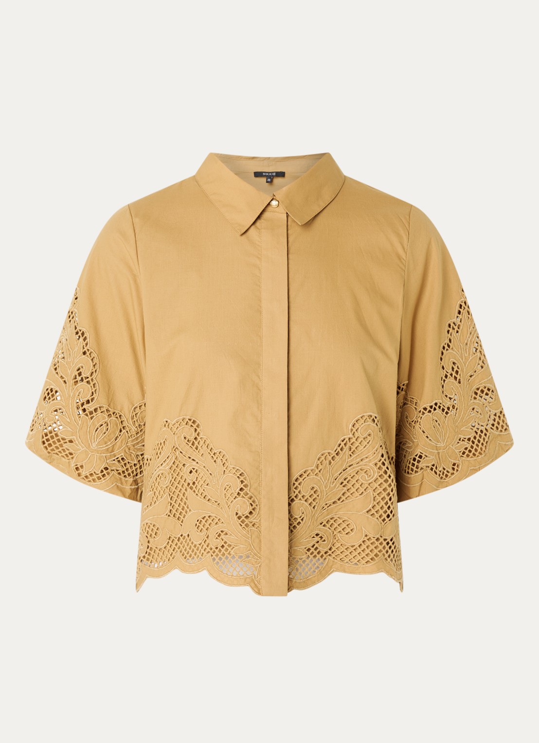 NIKKIE Rabano blouse met broderie - voorkant camel