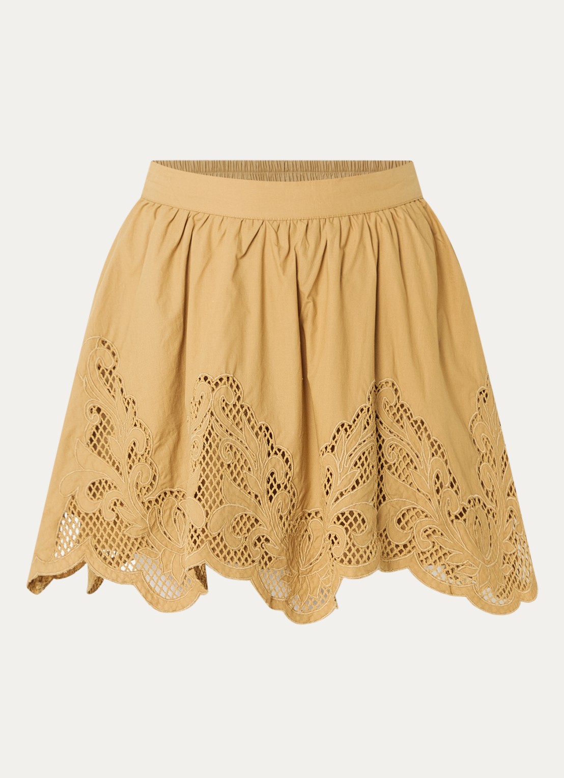 NIKKIE Rabano mini A-lijn rok met broderie - voorkant 3 camel