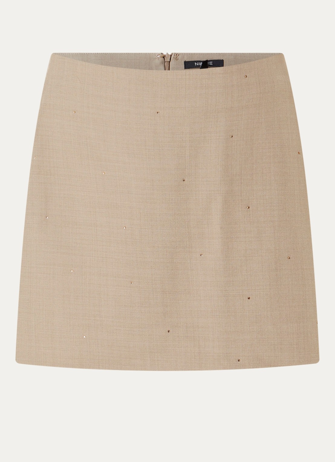 NIKKIE Reimio minirok met strass - voorkant 2 zand
