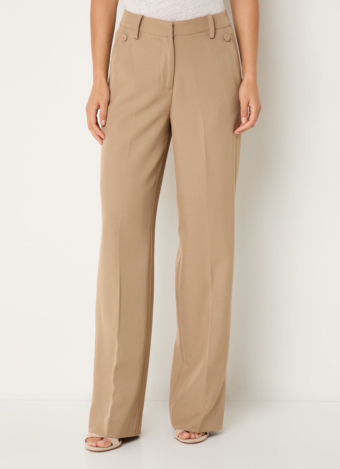 NIKKIE Reims high waist straight fit pantalon met steekzakken - detail camel