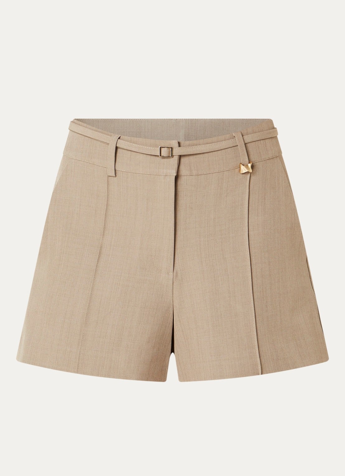 NIKKIE Reno high waist wide fit korte broek met steekzakken - voorkant zand