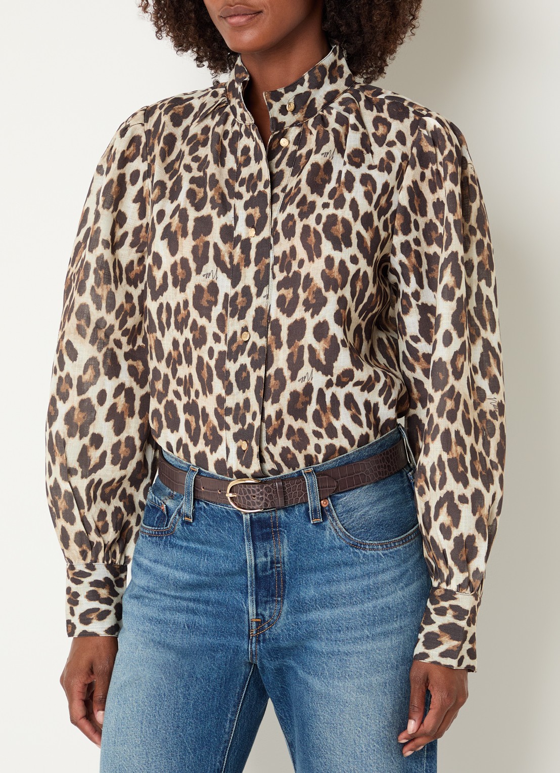 NIKKIE Retiro blouse met dierenprint - detail donkerbruin