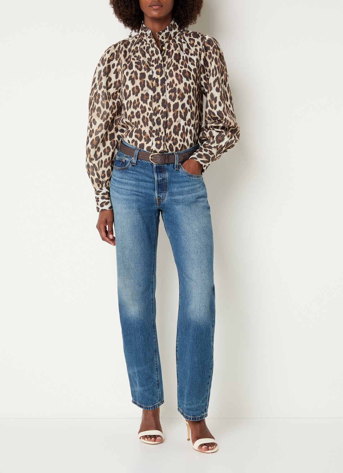 NIKKIE Retiro blouse met dierenprint - voorkant 3 donkerbruin