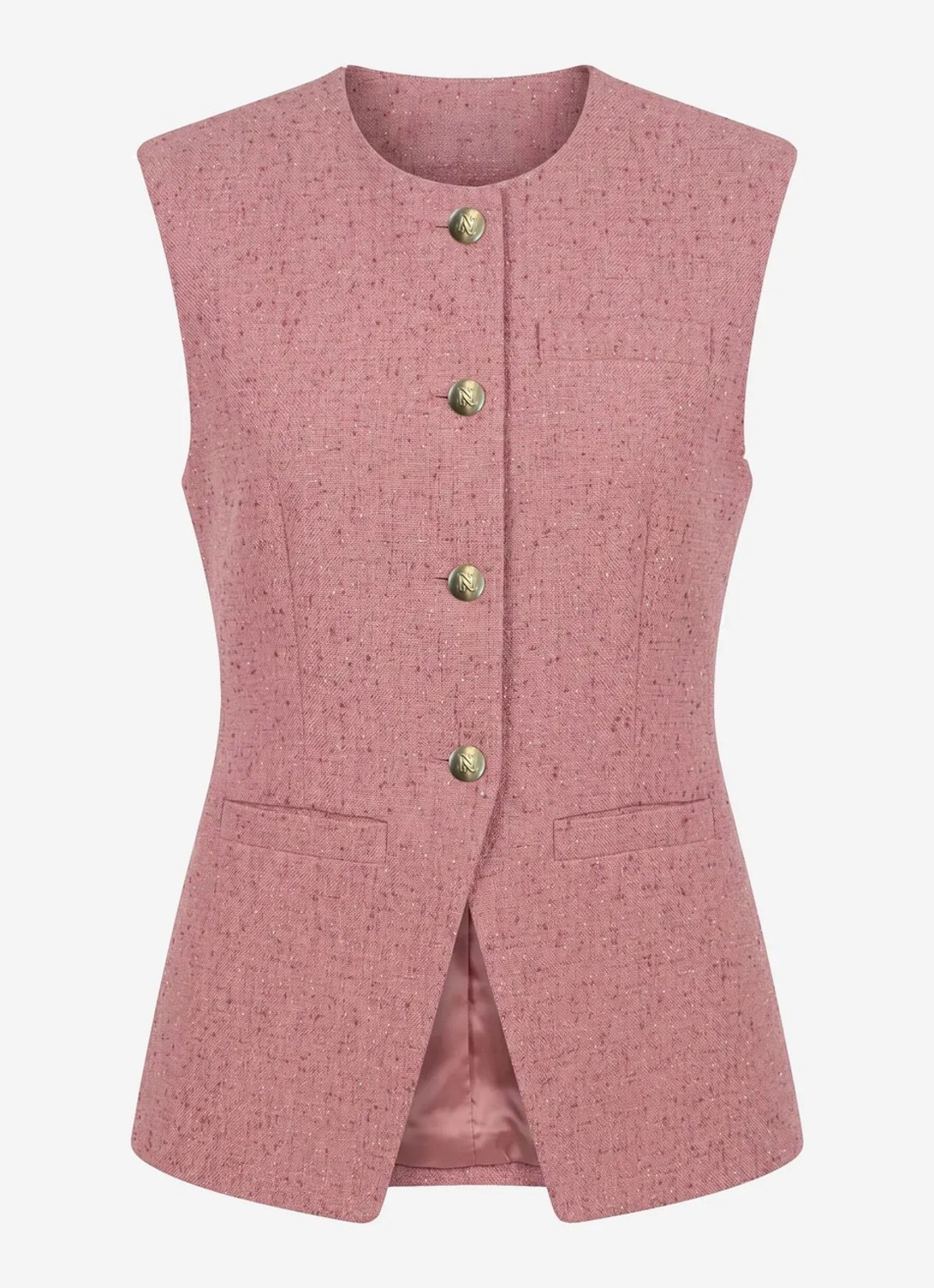 NIKKIE Reza gilet met tweed-look - voorkant peach skin