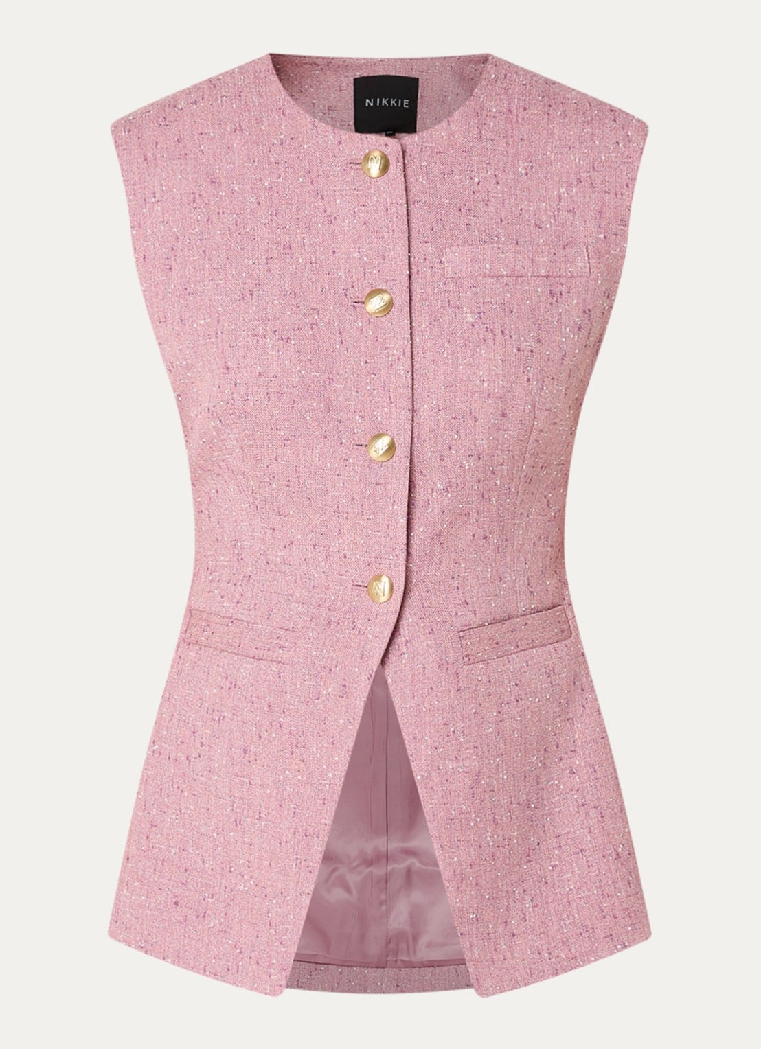 NIKKIE Reza gilet met tweed-look - voorkant 3 roze